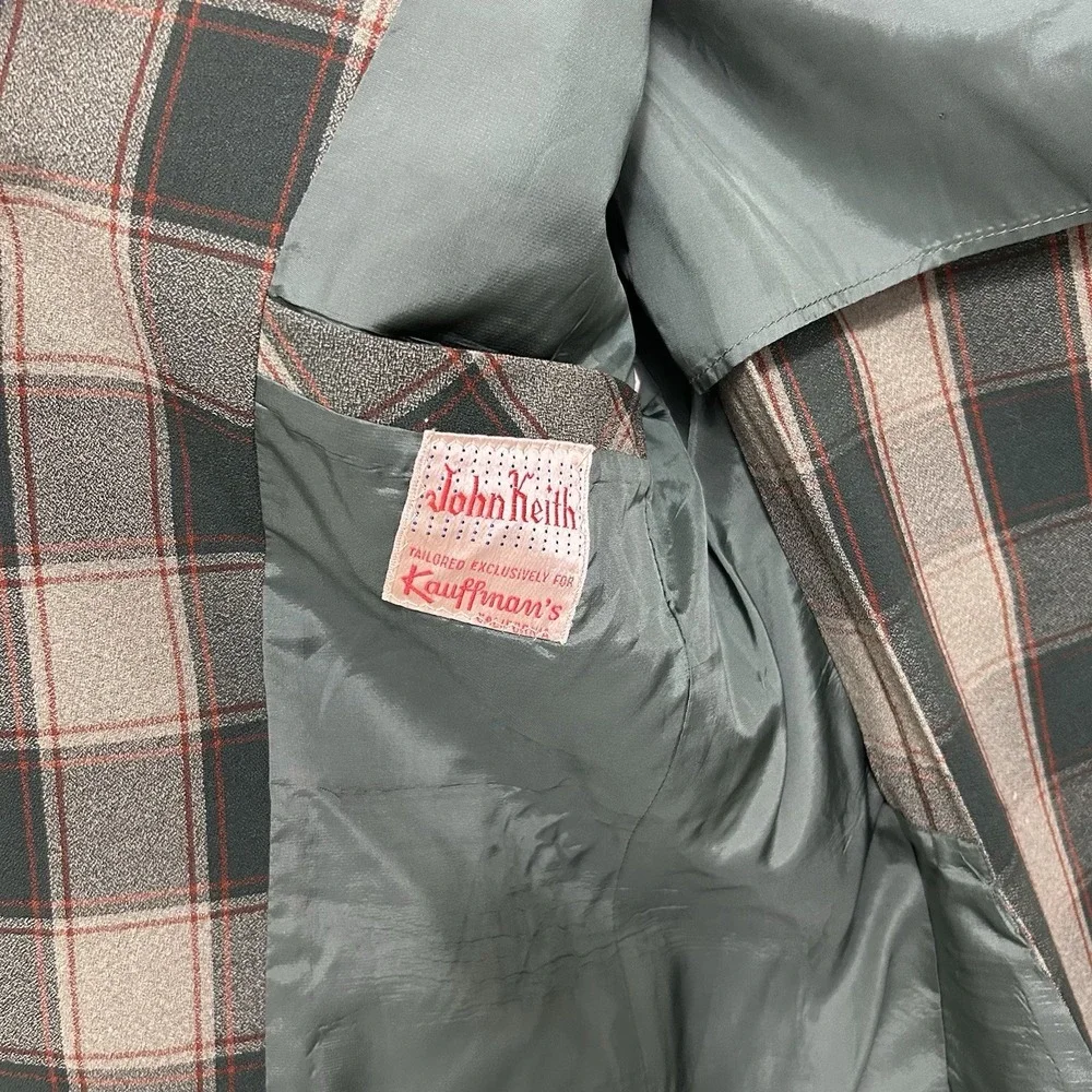 VTG John Keith Blazer Jacket Sport Coat Green Plaid Retro 70s Old Money Sz 42 R